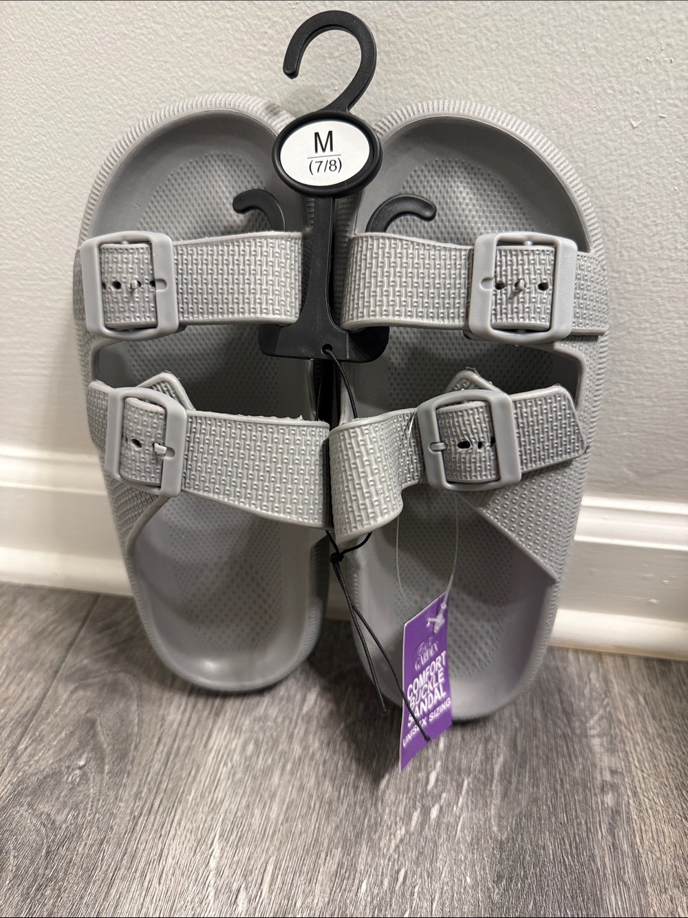 Grey Double-Strap Comfort Buckle Sandals - Unisex size medium 7/8